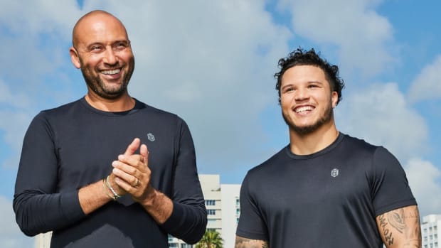 Derek Jeter and Blake Corum in a Greatness Wins photo shoot.